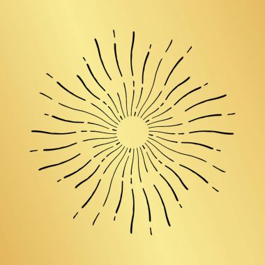 Güneş patlaması vintage el çekilmiş hipster altın logo ray patlayabilir