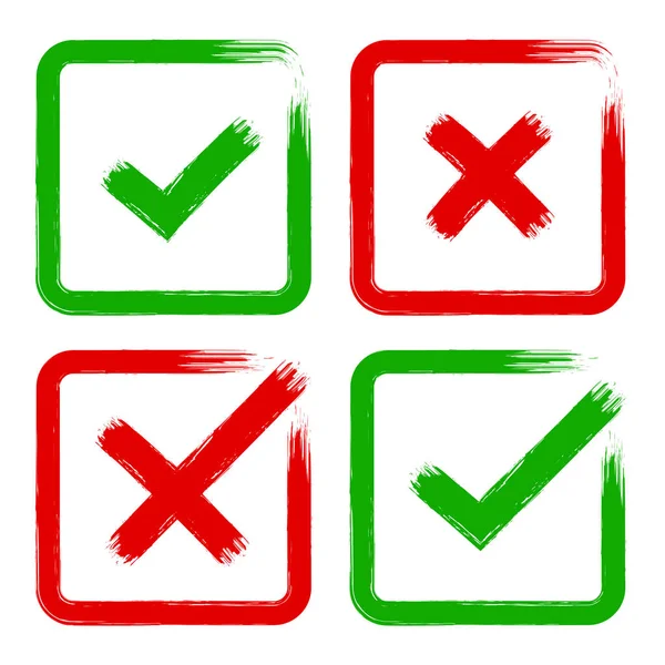 Vektör çapraz grunge fırça darbesi için Hayır, Evet, ayarla onay Ok, X.