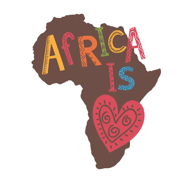 Signo del corazón e inscripción en el mapa de África — Archivo Imágenes Vectoriales