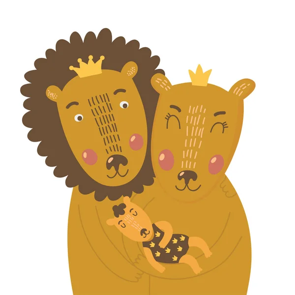Lion familj med en liten baby — Stock vektor