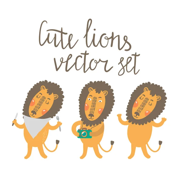 Ensemble de lions mignons. Apprendre facilement — Image vectorielle