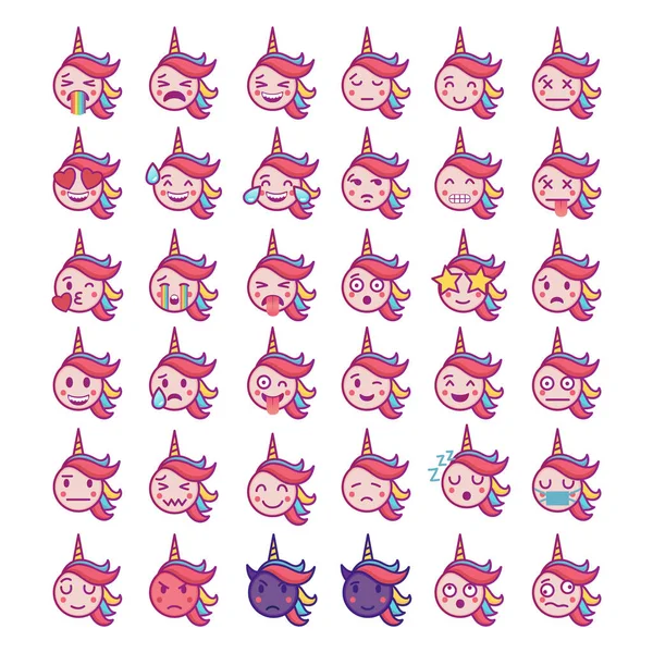 Set van Eenhoorn Emoji — Stockvector