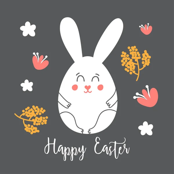 Tarjeta de Pascua con conejo lindo — Vector de stock