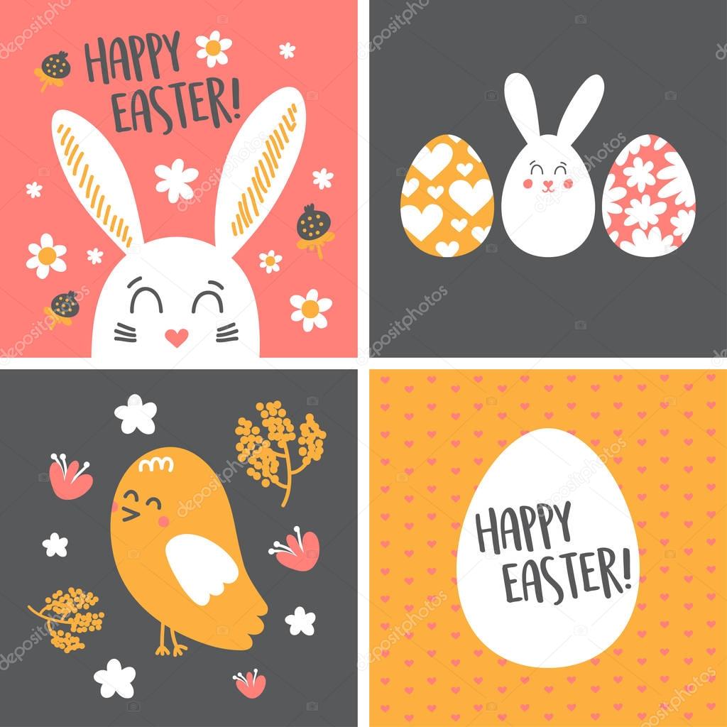 Easter card set with cute rabbits