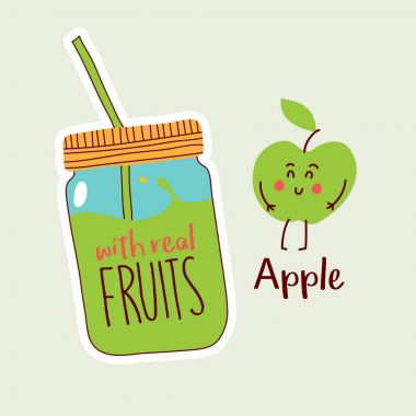 vektör çizim tasarım, karikatür kavanozu ile gerçek meyve metin