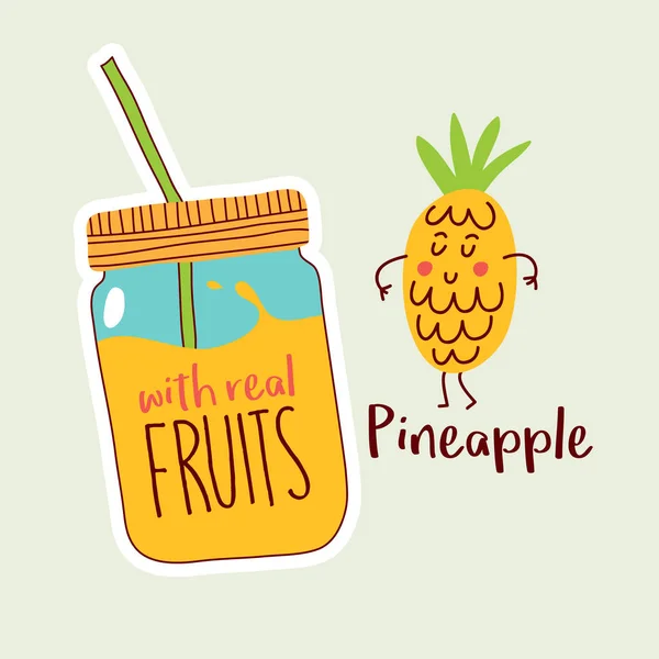 Vector Illustration Design Cartoon Jar Real Fruits Text Stock Vector