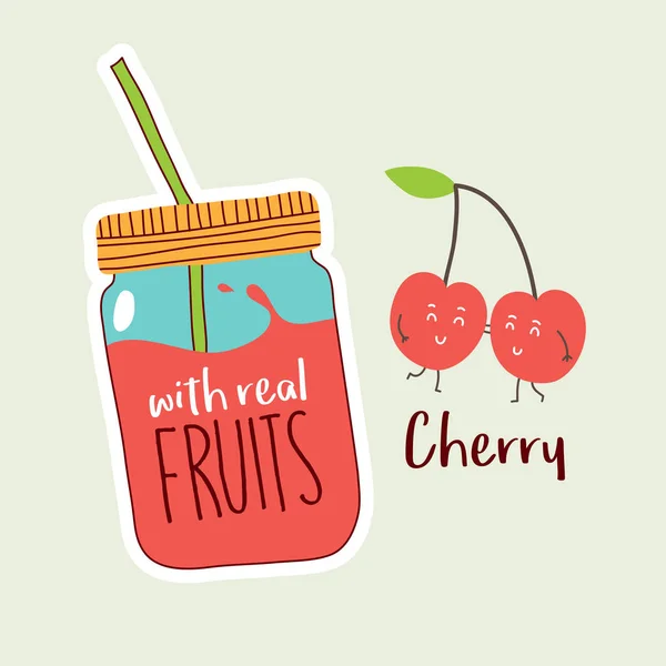 Vector Illustration Design Cartoon Jar Real Fruits Text Stock Illustration