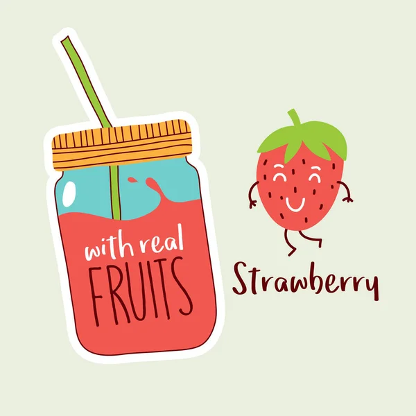 Vector Illustration Design Cartoon Jar Real Fruits Text Royalty Free Stock Vectors