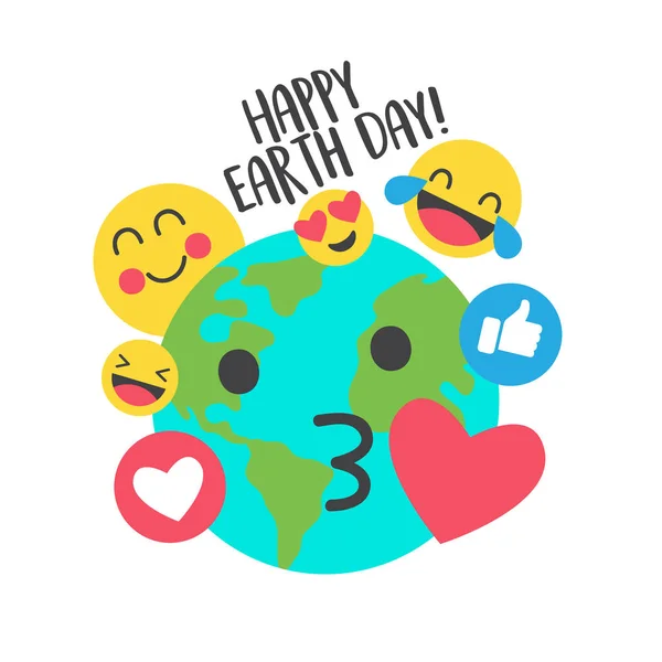 Earth Day Emoji Part Smile Icons Set — Stock Vector