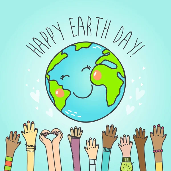 Earth Day Banner Postcard Smiley Planet — Stock Vector