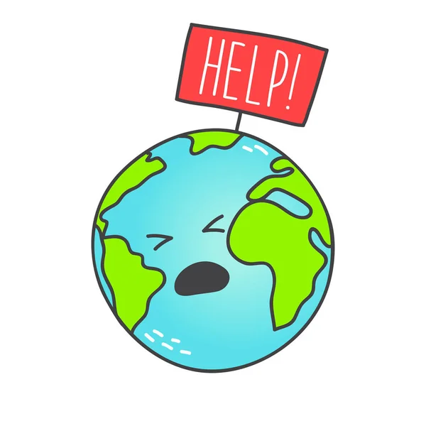 Earth Day Banner Postcard Planet Asking Help — Stock Vector