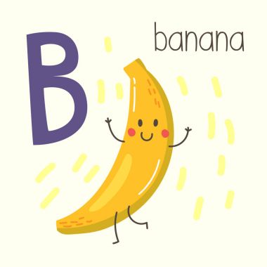 Sevimli çizgi muz B harfiyle. Alfabe vektör çizim.