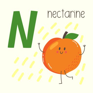 N harfi ile sevimli çizgi nektarin. Alfabe vektör çizim.