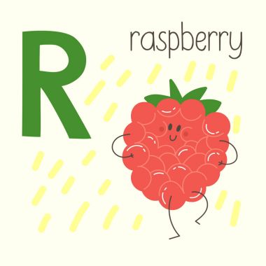 Sevimli çizgi ahududu R harfi. Alfabe vektör çizim.