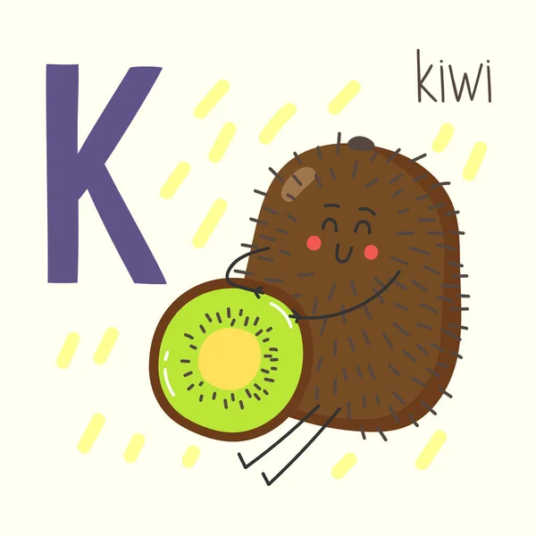 Buchstabe Mit Niedlichen Cartoon Kiwi Vektorillustration Des Alphabets — Stockvektor