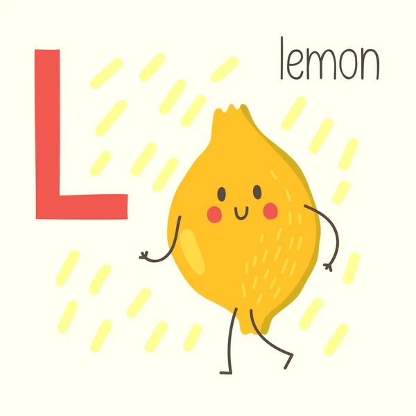 Lettre Avec Joli Dessin Animé Citron Illustration Vectorielle Alphabet — Image vectorielle