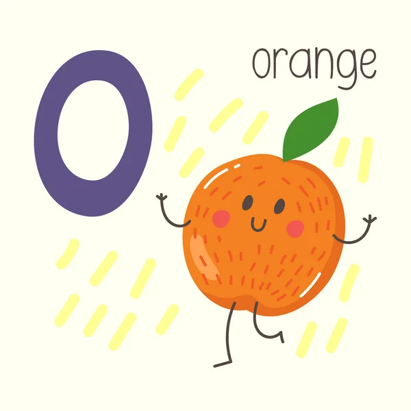 Lettre Avec Mignon Dessin Animé Orange Illustration Vectorielle Alphabet — Image vectorielle