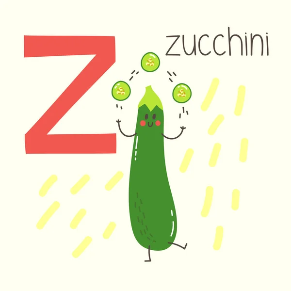 Buchstabe Mit Niedlichen Cartoon Zucchini Vektorillustration Des Alphabets — Stockvektor