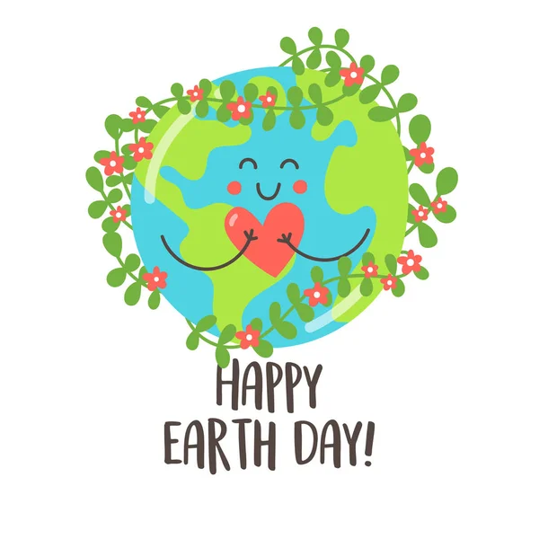 Gambar Tangan Lucu Ilustrasi Planet Bumi Dan Happy Earth Teks - Stok Vektor