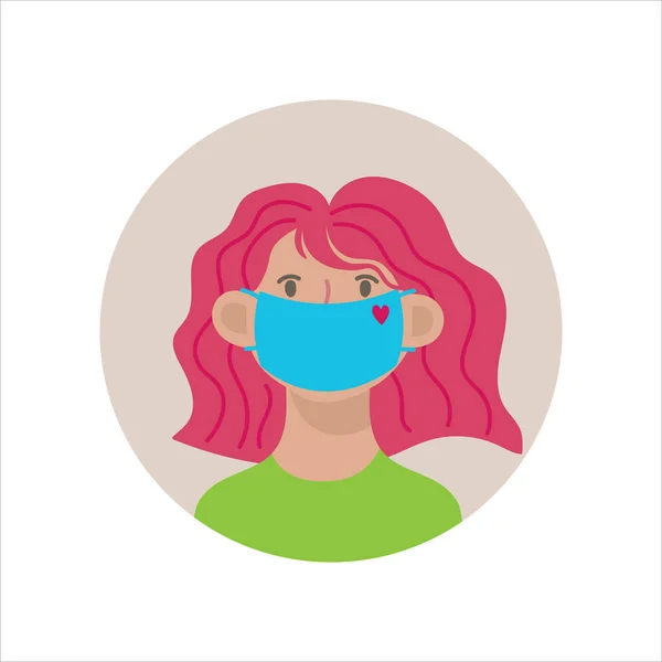 Flicka Medicinsk Mask Som Skyddar Mot Koronavirus Vektorillustration — Stock vektor