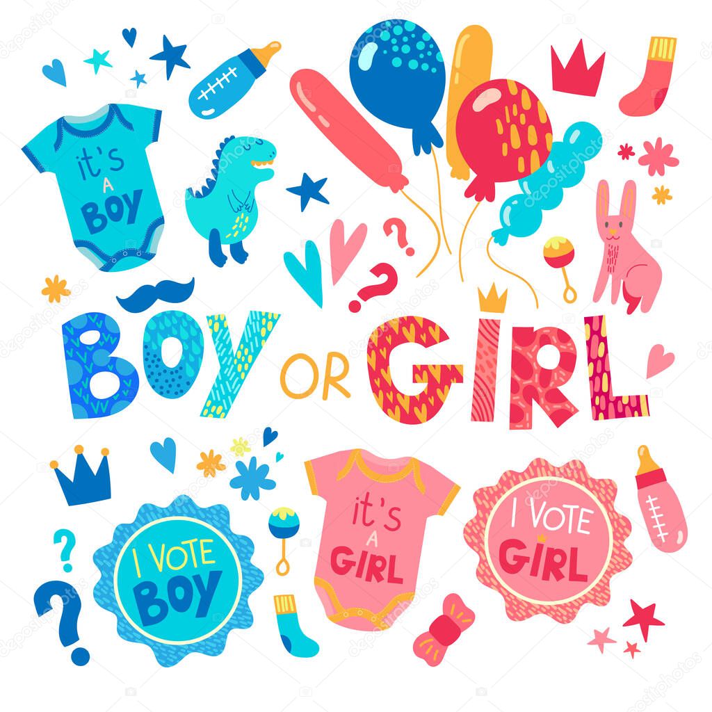 Baby Gender Reveal party. Baby shower. Vector illustration.