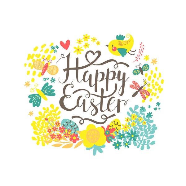 Happy Easter Greeting Card Ilustrasi Vektor - Stok Vektor