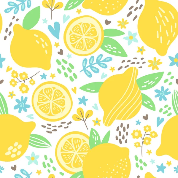 Patrón Sin Costuras Verano Moda Con Limón Fruta Fresca Rodajas Gráficos vectoriales