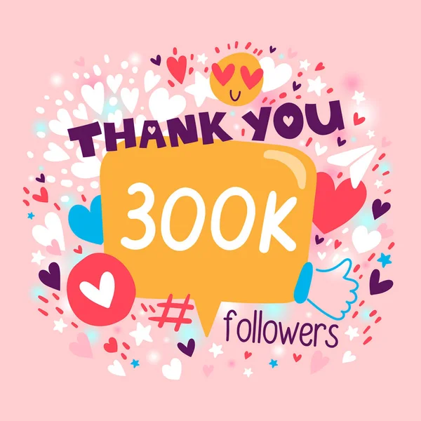 Thank You 300000 300000 Followers Поздравительная Открытка Blogger Празднует Много — стоковый вектор