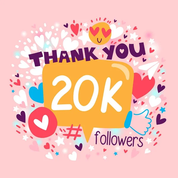 Danke 20000 Oder 20K Follower Glückwunschkarte Blogger Feiert Viele Abonnenten — Stockvektor