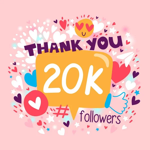 Gracias 20000 20K Seguidores Tarjeta Felicitación Blogger Celebra Gran Número — Vector de stock