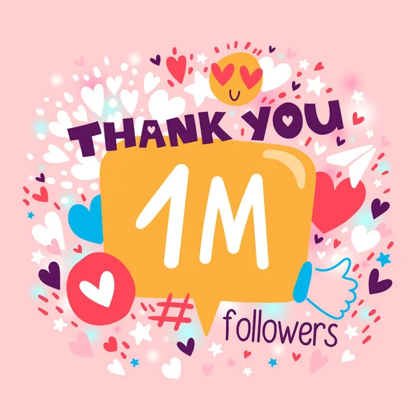 Merci 1000000 Followers Carte Félicitations Blogger Célèbre Grand Nombre Abonnés — Image vectorielle
