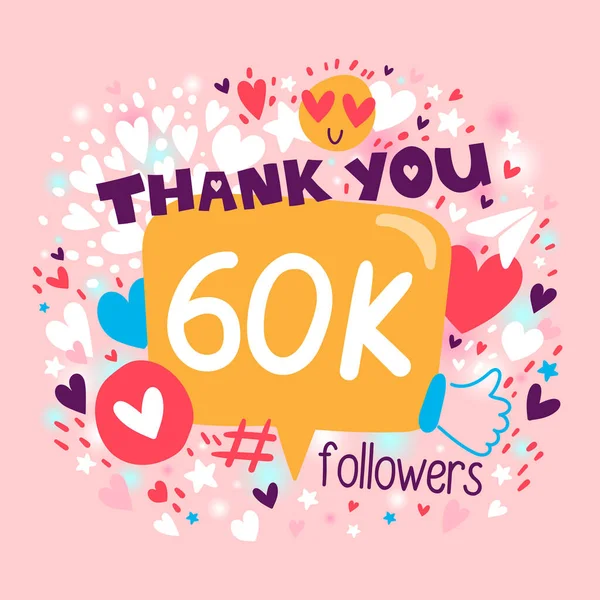 Thank You 60000 60K Followers Congratulation Card Blogger Celebrates Many Vector Graphics