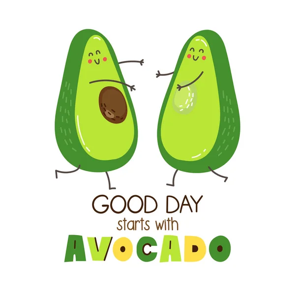 Poster Cute Funny Avocado Good Day Starts Avocado Vector Illustration Royalty Free Stock Illustrations