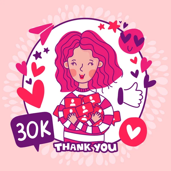 Gracias 30000 30000 Seguidores Tarjeta Felicitación Blogger Celebra Gran Número — Vector de stock