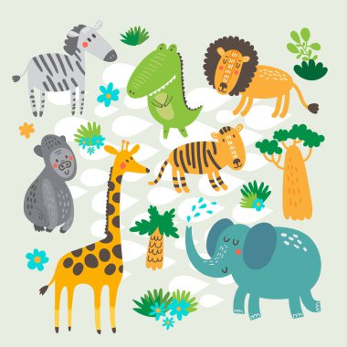 Afrika hayvan seti. Vektör illüstrasyonu.