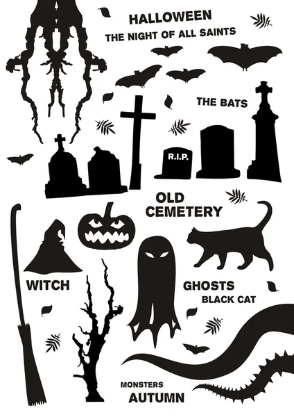 Attributes and symbols of Halloween. Vector — Stock Vector