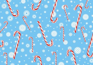 Beyaz snowfl ile mavi bir arka plan üzerinde kırmızı Noel candy köpekler