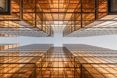 Altın renkli ofis Kulesi cephe İş Merkezi Binası