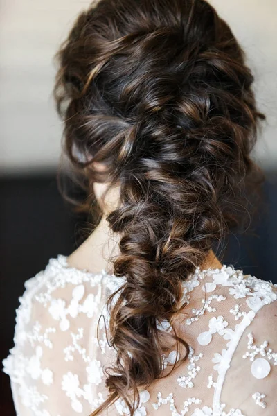 Beautiful bride hairstyle. Wedding preparation in the room