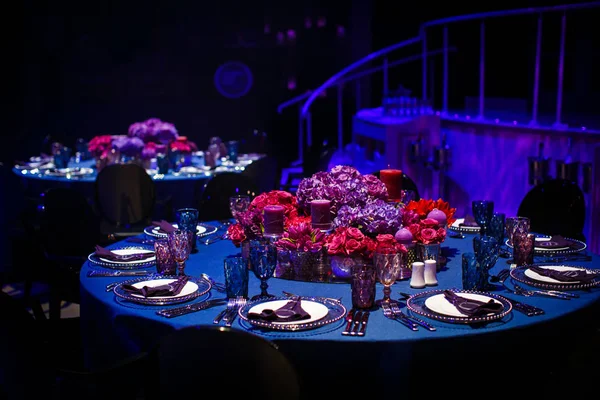 Table set for wedding or another catered event dinner — Stock Photo, Image