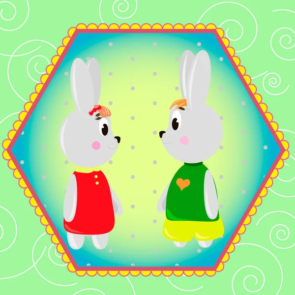 Sevimli karikatür Bunny ile amblem kartı — Stok fotoğraf