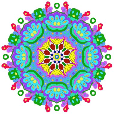 Süs yuvarlak organik desen, beyaz arka plan üzerinde birçok ayrıntı ile daire renkli mandala, duvar kağıdı için kullanılabilir, desen dolgular, arka plan, yuvarlak süs doğal doily desen, mandala