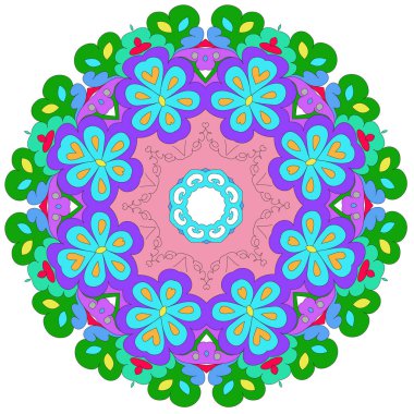 Süs yuvarlak organik desen, beyaz arka plan üzerinde birçok ayrıntı ile daire renkli mandala, duvar kağıdı için kullanılabilir, desen dolgular, arka plan, yuvarlak süs doğal doily desen, mandala