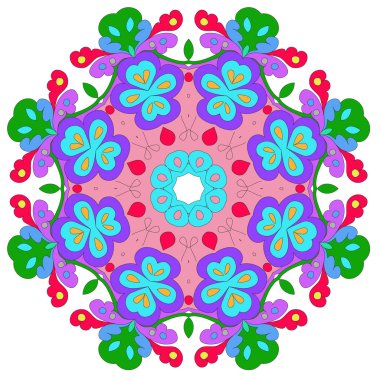 Süs yuvarlak organik desen, beyaz arka plan üzerinde birçok ayrıntı ile daire renkli mandala, duvar kağıdı için kullanılabilir, desen dolgular, arka plan, yuvarlak süs doğal doily desen, mandala