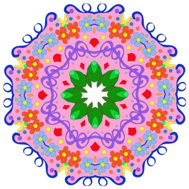 Süs yuvarlak organik desen, beyaz arka plan üzerinde birçok ayrıntı ile daire renkli mandala, duvar kağıdı için kullanılabilir, desen dolgular, arka plan, yuvarlak süs doğal doily desen, mandala