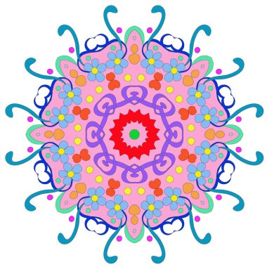 Süs yuvarlak organik desen, beyaz arka plan üzerinde birçok ayrıntı ile daire renkli mandala, duvar kağıdı için kullanılabilir, desen dolgular, arka plan, yuvarlak süs doğal doily desen, mandala