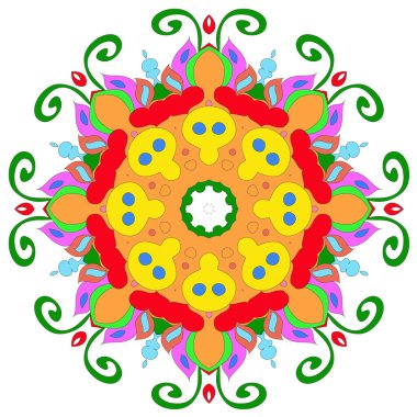 Süs yuvarlak organik desen, beyaz arka plan üzerinde birçok ayrıntı ile daire renkli mandala, duvar kağıdı için kullanılabilir, desen dolgular, arka plan, yuvarlak süs doğal doily desen, mandala