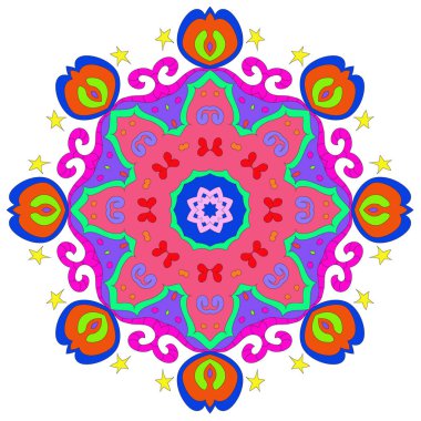 Süs yuvarlak organik desen, beyaz arka plan üzerinde birçok ayrıntı ile daire renkli mandala, duvar kağıdı için kullanılabilir, desen dolgular, arka plan, yuvarlak süs doğal doily desen, mandala