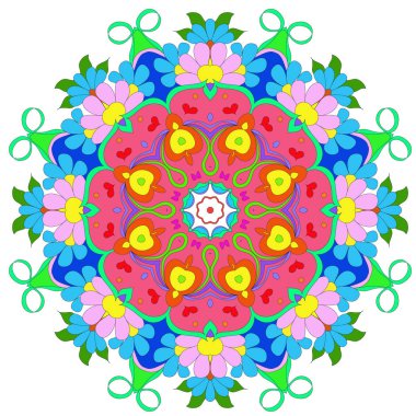 Süs yuvarlak organik desen, beyaz arka plan üzerinde birçok ayrıntı ile daire renkli mandala, duvar kağıdı için kullanılabilir, desen dolgular, arka plan, yuvarlak süs doğal doily desen, mandala