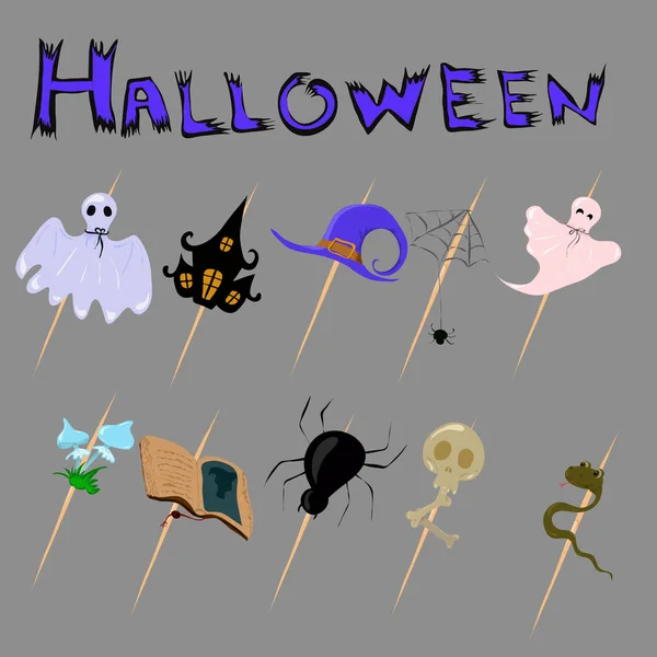 Kolekce Halloween Siluety Ikony Znak Šedém Pozadí — Stock fotografie